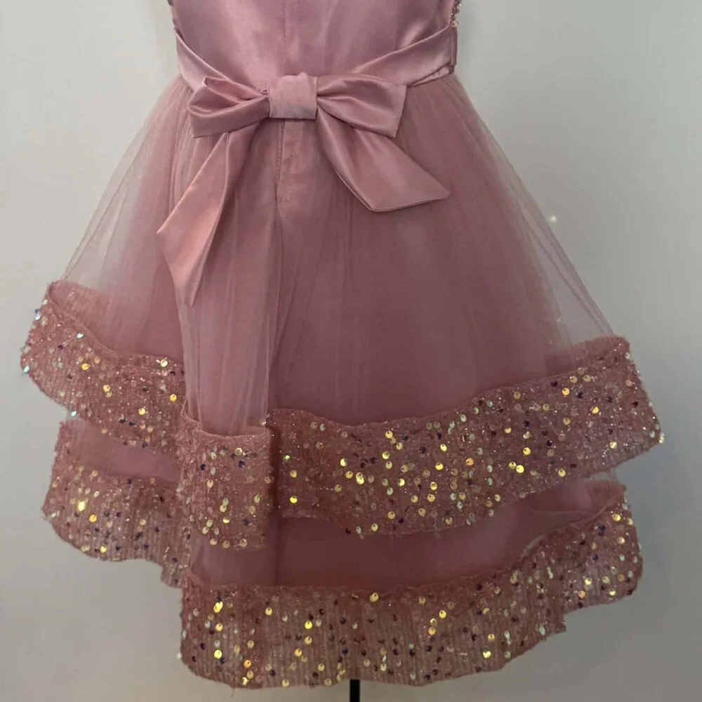 Girls Blush Pink Sequin Tulle Dress Party Holiday  Formal NWOT - Picture 2 of 7